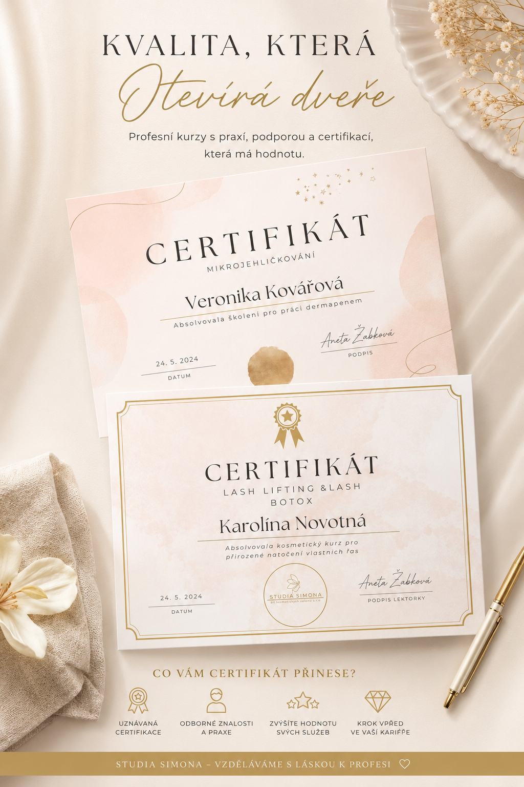 Certifíkaty, které obdržíte
